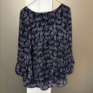 41 Hawthorn Navy and Gray Elephant Print Blouse